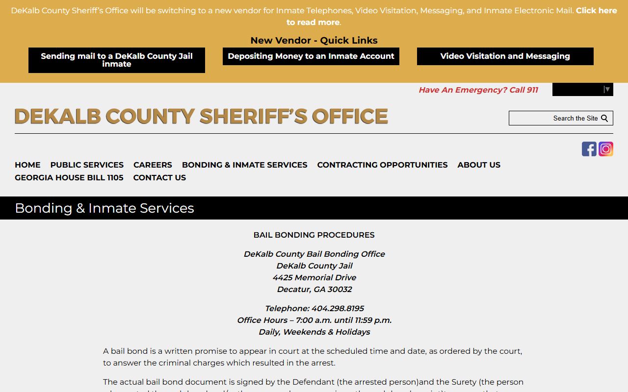 DeKalb County bonding and inmate services page for booking releases