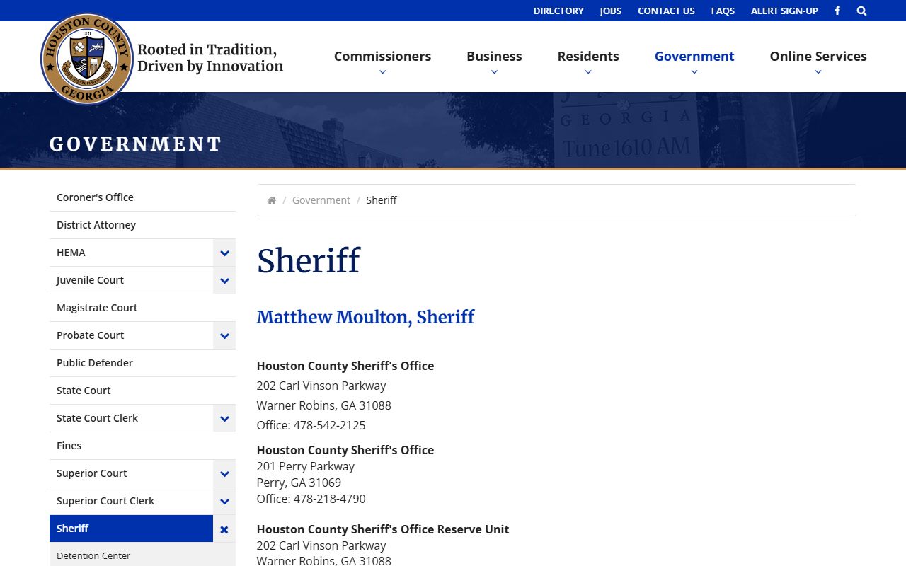 Houston County Sheriff's Office website for booking releases and jail records