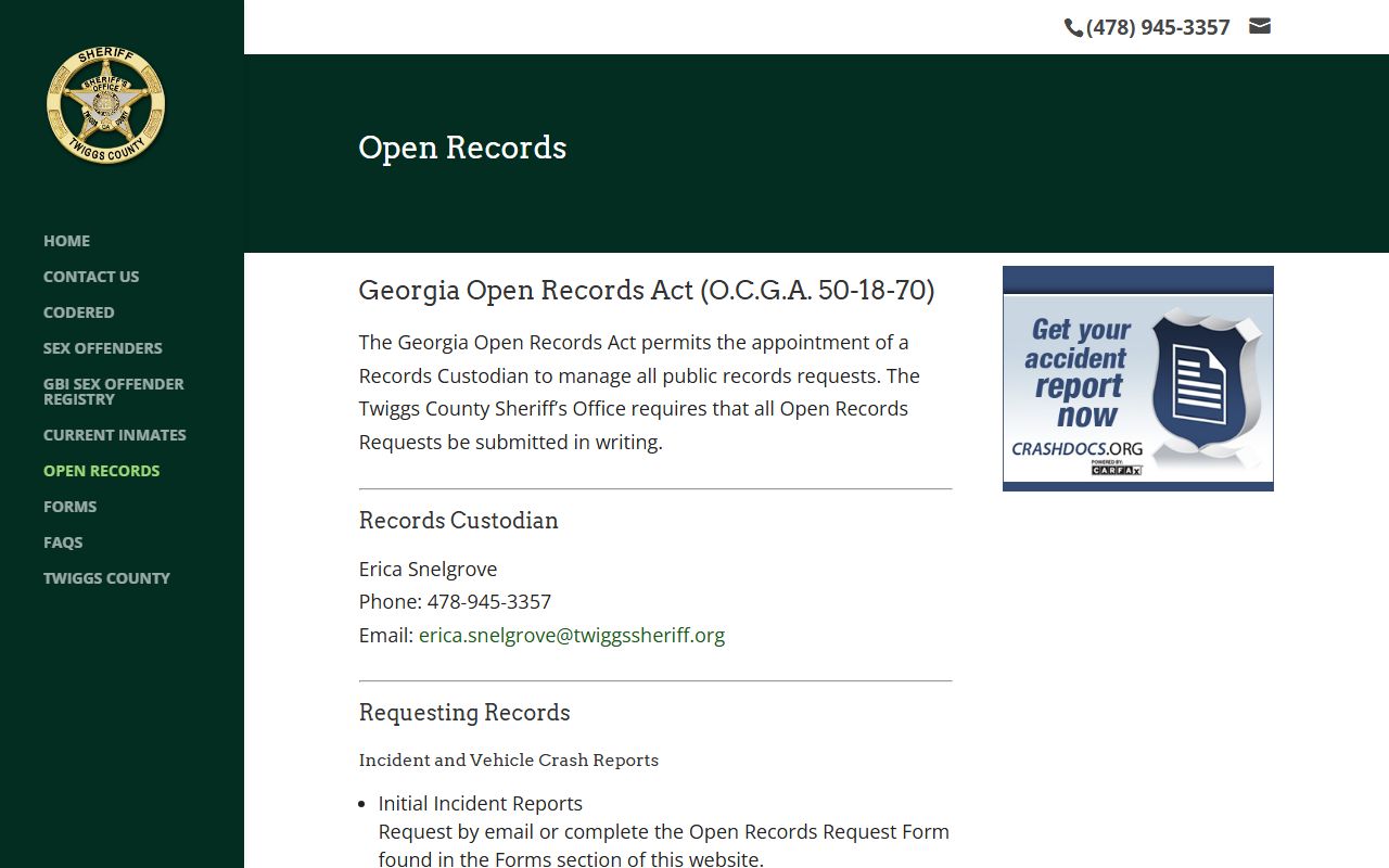 Twiggs County booking releases open records request page