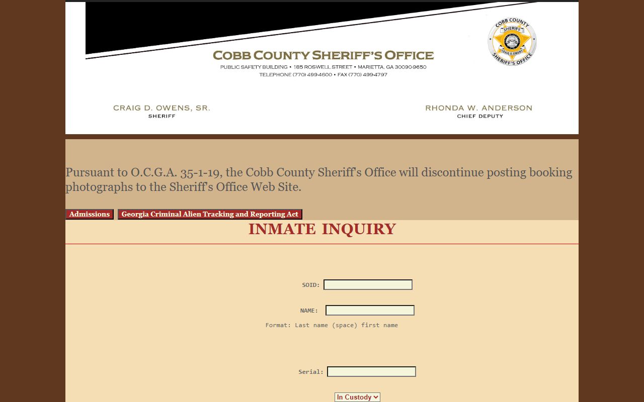 Cobb County inmate search tool for looking up booking releases