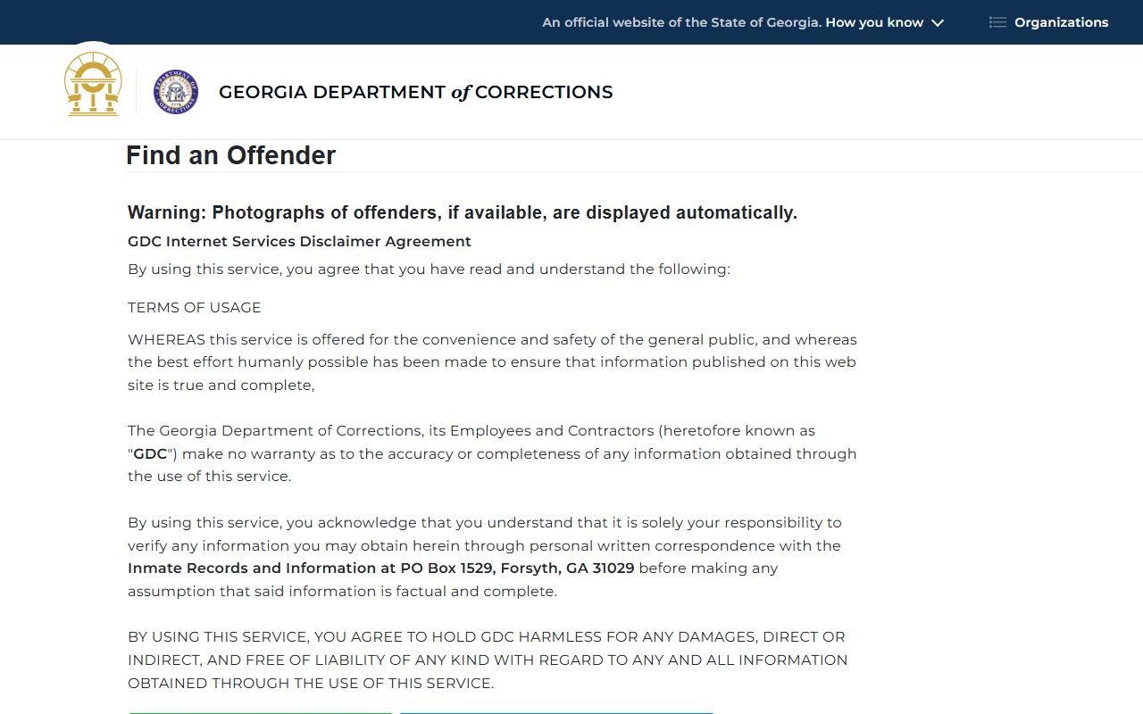 GDC Offender Search Database for Georgia booking releases