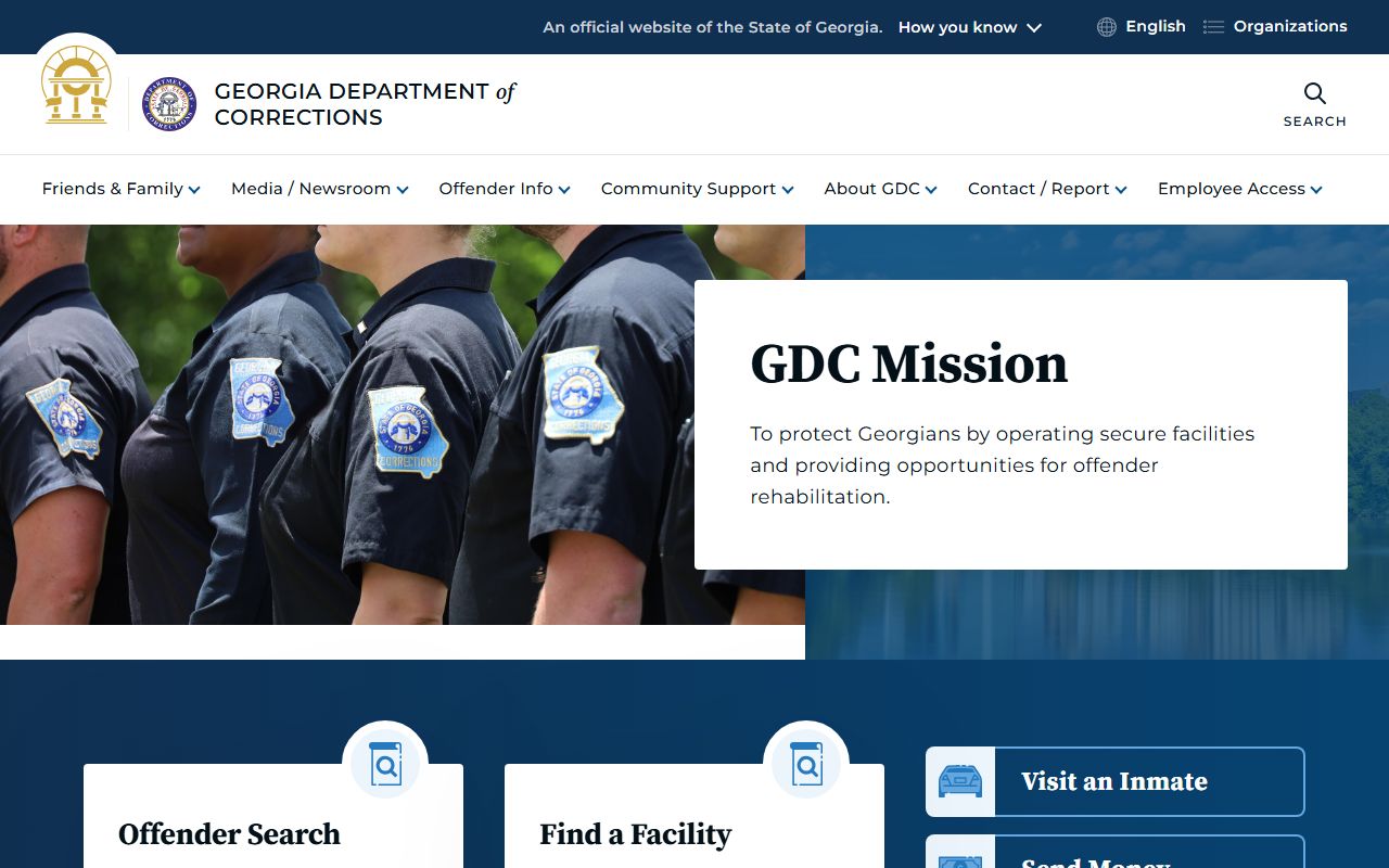 Georgia Department of Corrections homepage for booking releases