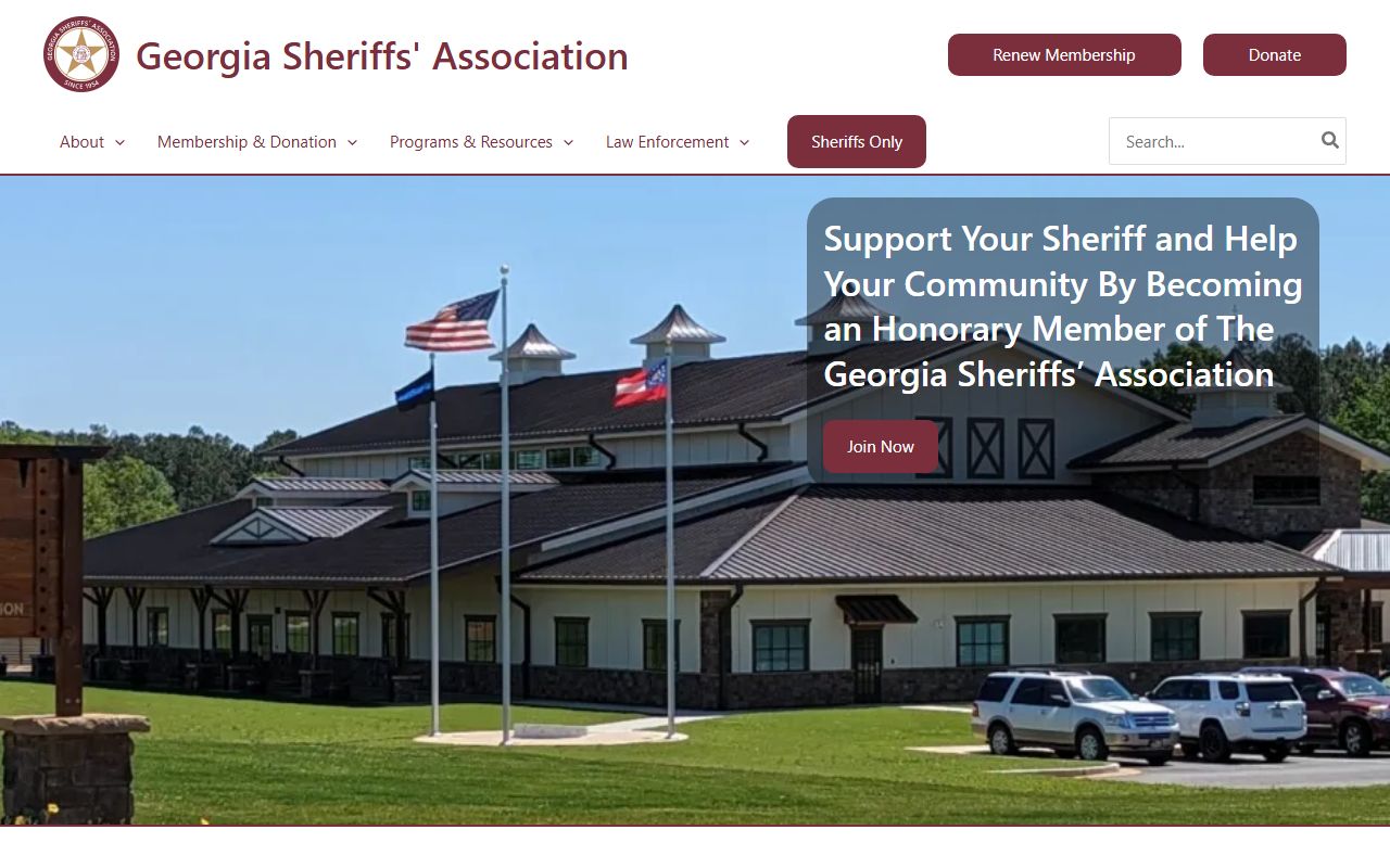 Georgia Sheriffs Association homepage for booking releases