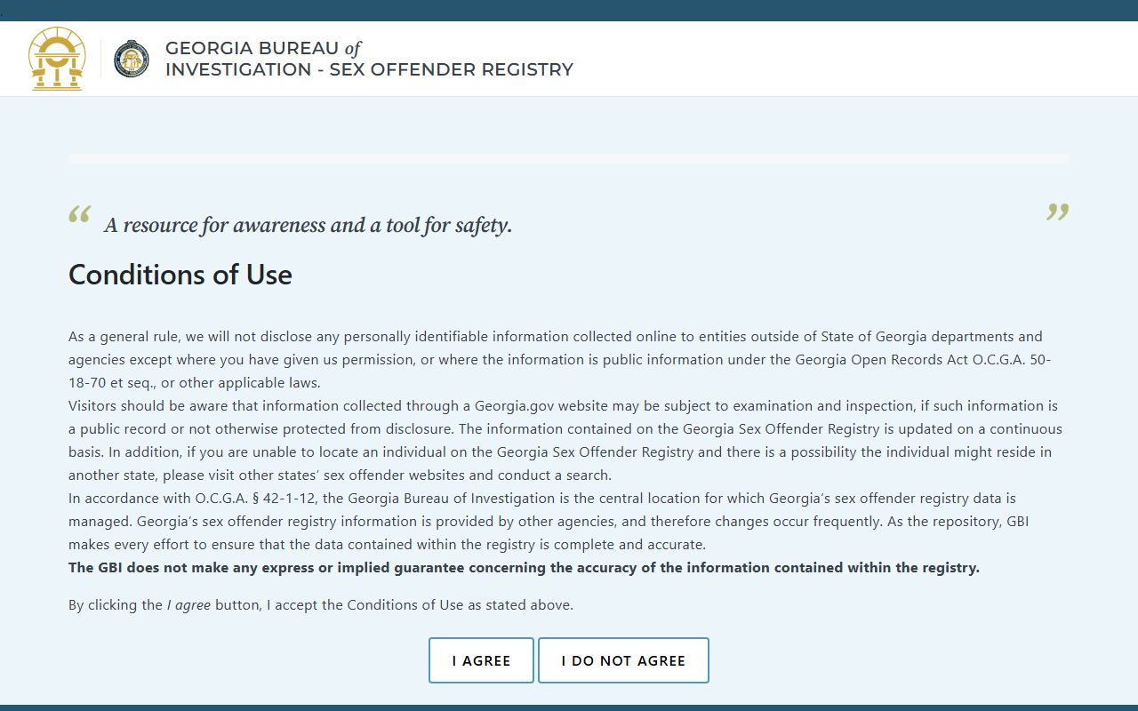 Georgia Sex Offender Registry for booking releases