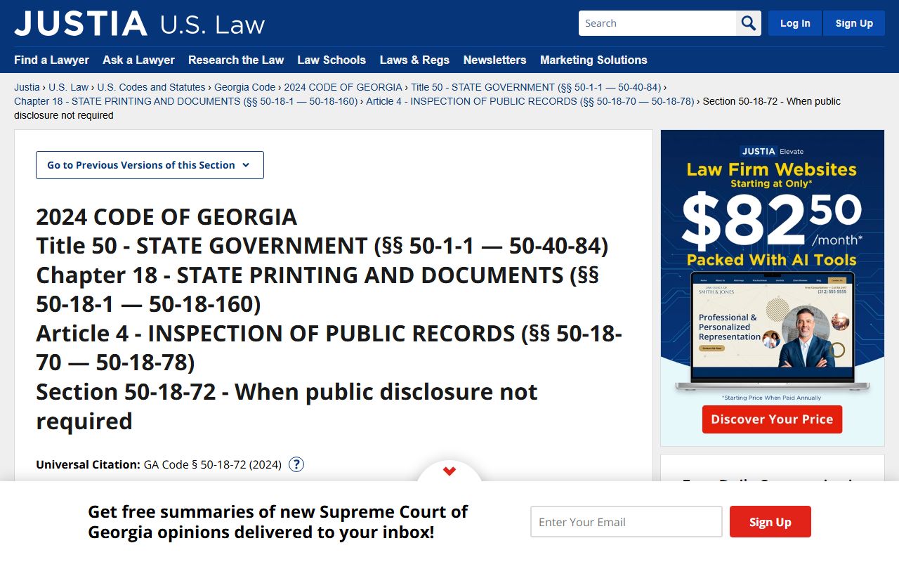 O.C.G.A. 50-18-72 Public Disclosure exemptions for Georgia booking releases